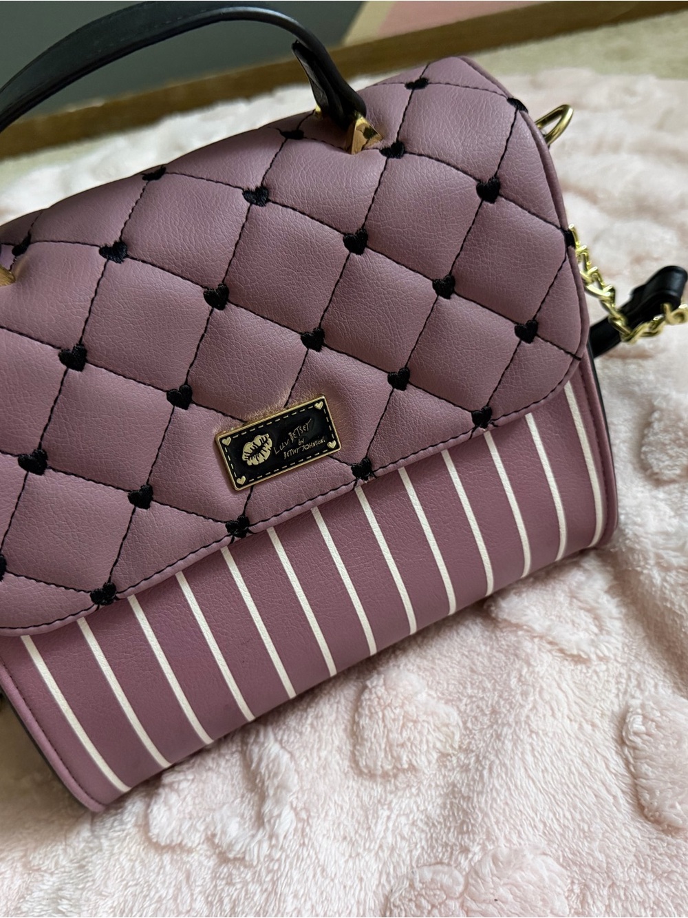 Quilted Mauve Top-Handle Crossbody Bag - Unbranded